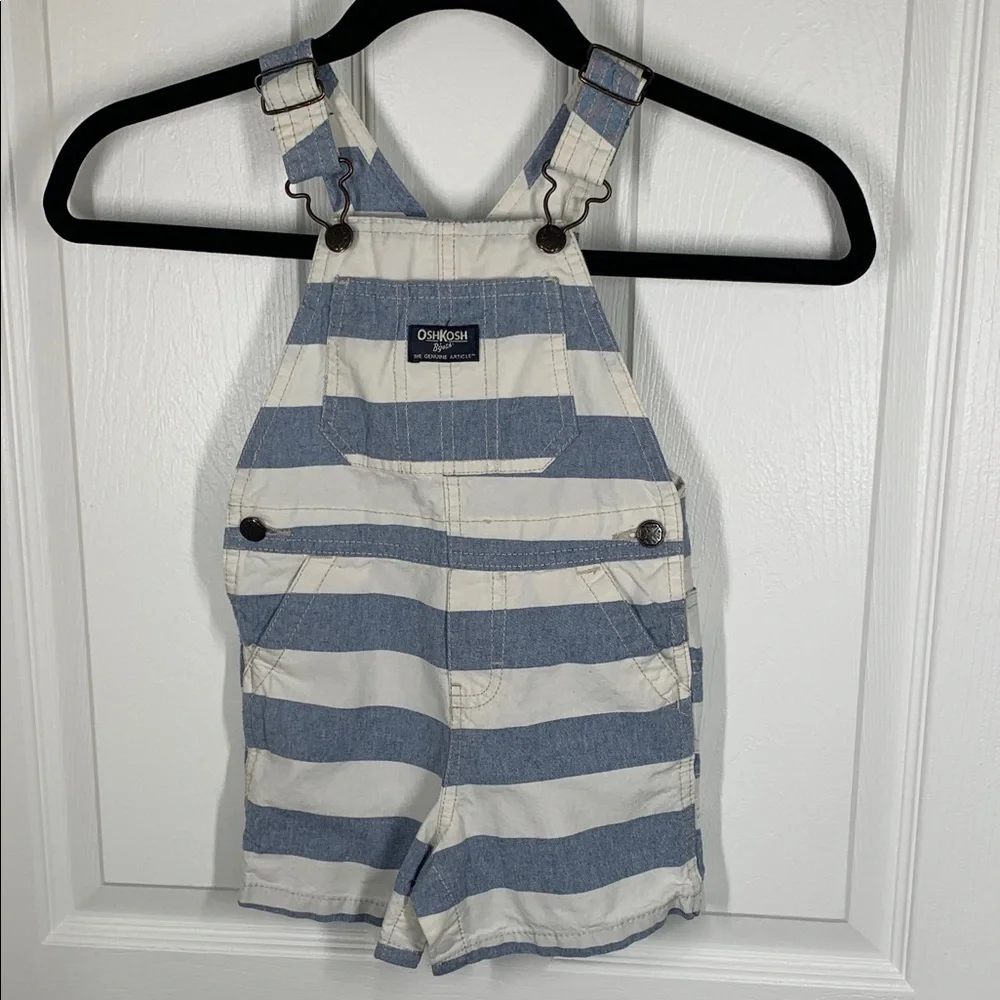 Oshkosh B’gosh white and blue striped overalls 18 months